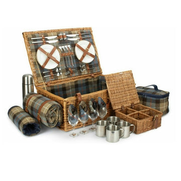 Wicker Picnic Basket for 4 with Fitted Accessories – Deluxe Set