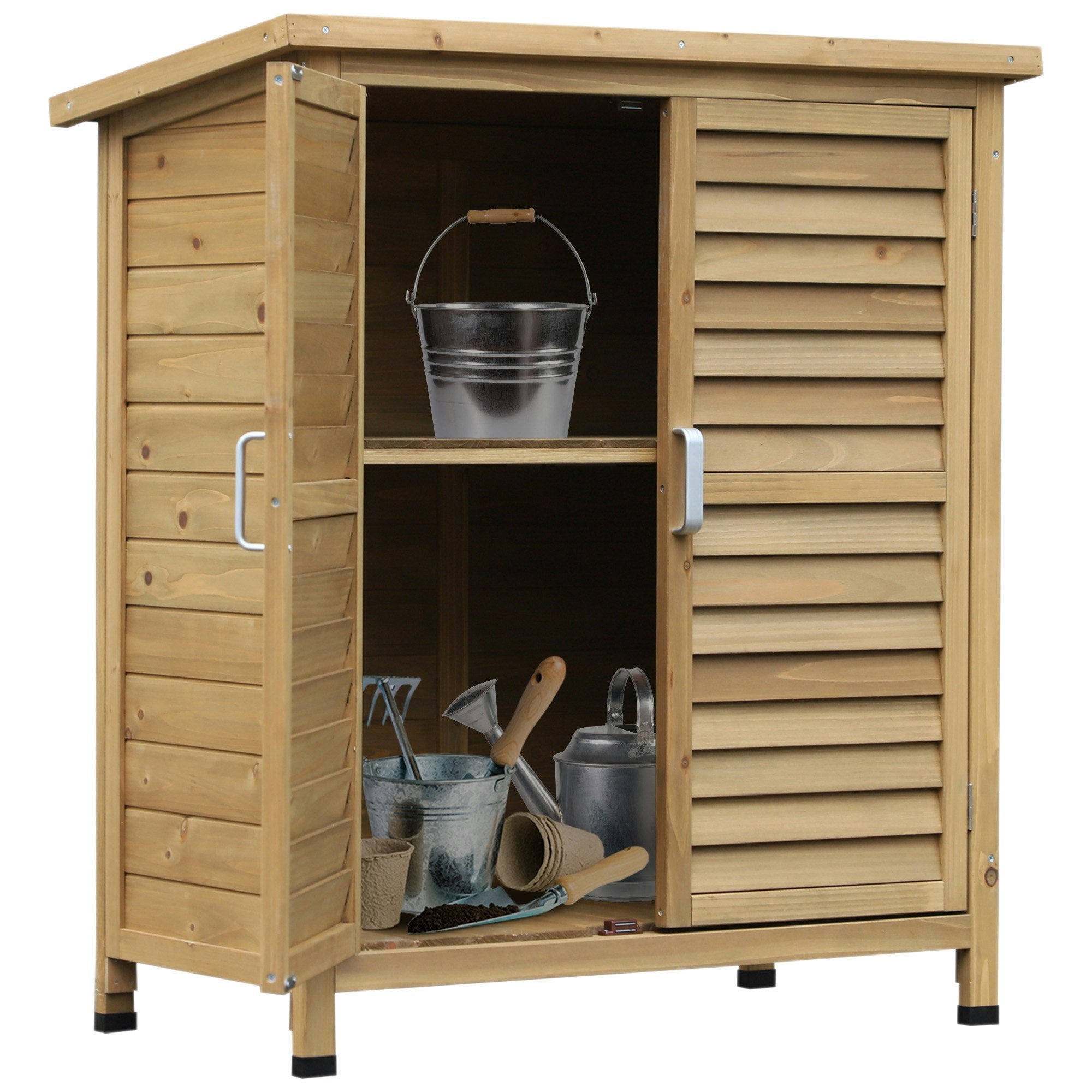 Solid Fir Wood Garden Storage Shed with Doors – Natural