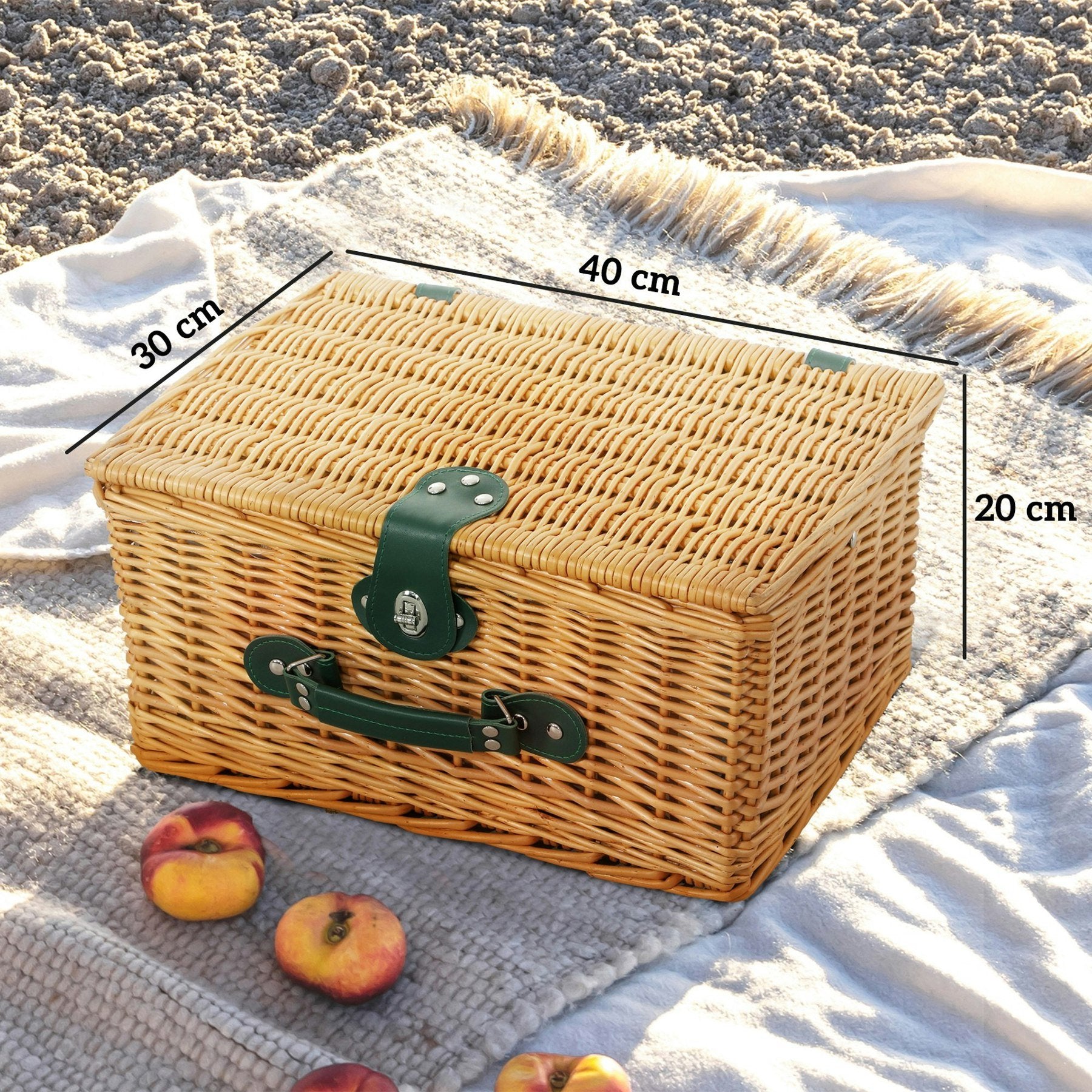 Wicker Picnic Basket for 2 with Insulated Cooler – Light Brown